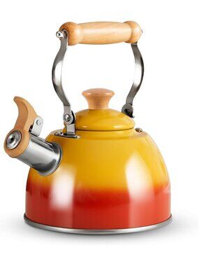 ROCKURWOK 1.6 Quart Orange Whistling Tea Kettle Stainless Steel Stovetop Tea Pot
